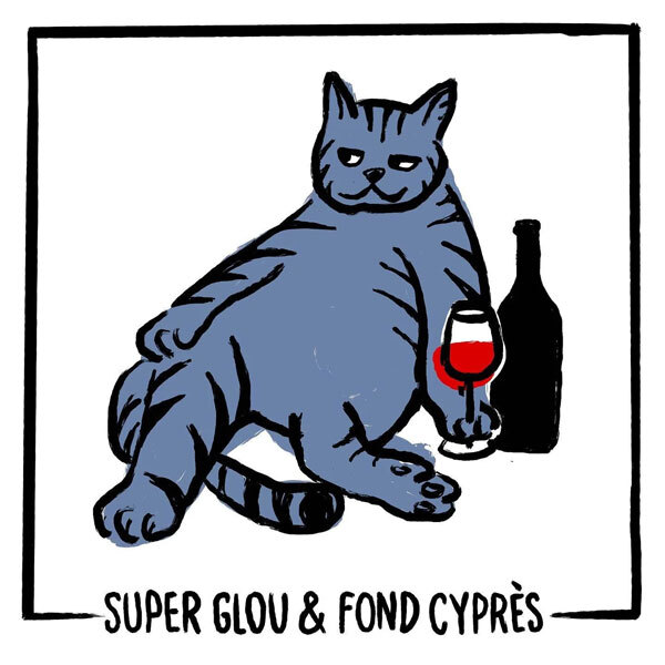 Super Glous Fond Cypres Chats Bleus Rouge